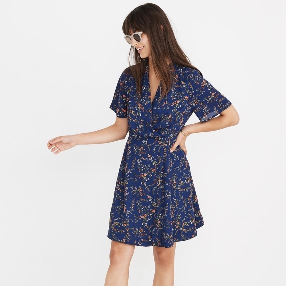 Madewell Dark Blue Print Wrap Dress